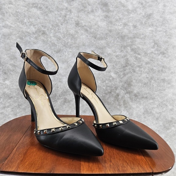 Jessica Simpson Black High Heeled Strappy‎ Pumps Sandals Closed Toe Studded Sz 8 - Picture 1 of 8